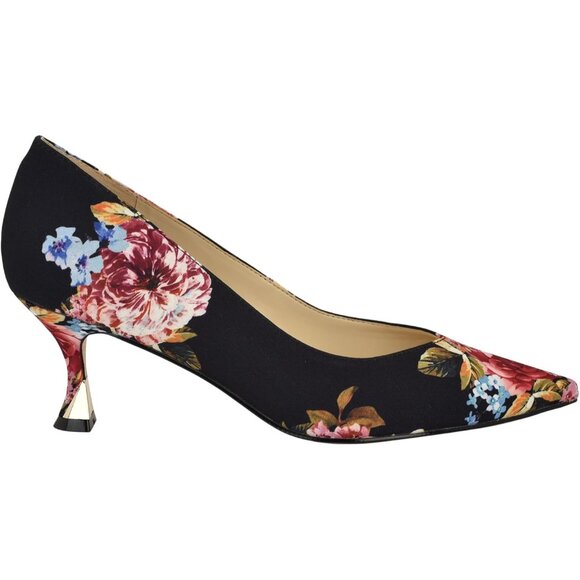 Nine West Womens Black Rose Leather Closed Pointed Toe Kitten Heels Pumps Shoes - Picture 5 of 6